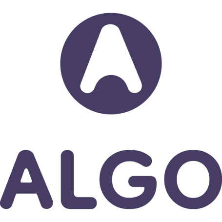 Logo von ALGO, bestehend aus einem Purpur Kreis, mit einem Pfeil in der Mitte und drunter der Schriftzug "ALGO" in Purpur und Großbuchstaben.